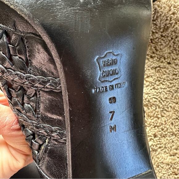 Vía Spiga Vintage Black Women's woven leather Heels size 7 - Picture 2 of 13